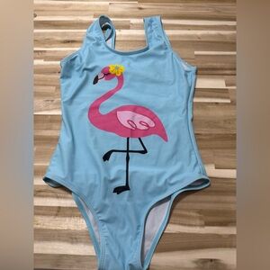 Kids Flamingo Print Blue Swimsuit